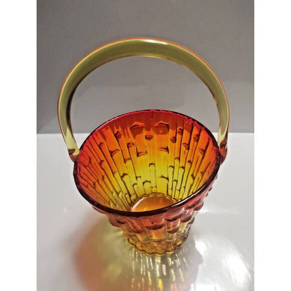 Vintage Italian Amberina Ruffled Edge Glass Basket with handle | MCM Home Decor - Picture 3 of 8